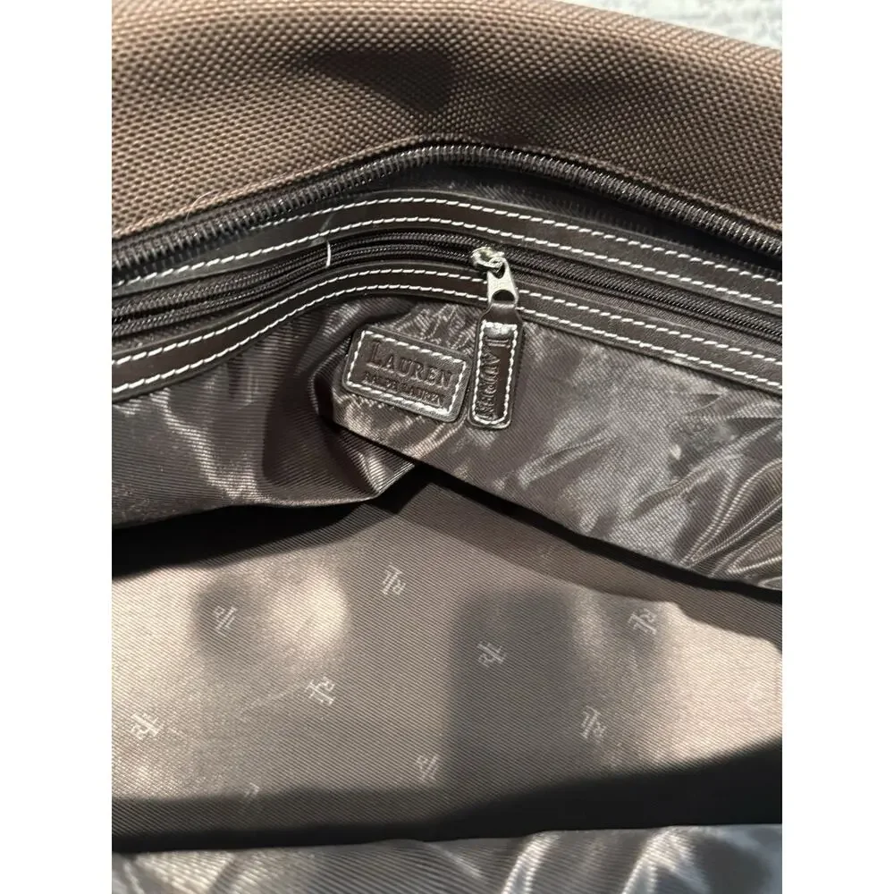 Polo Ralph Lauren Nylon Duffel Rolling Bag Luggage Suitcase Brown Leather Carry